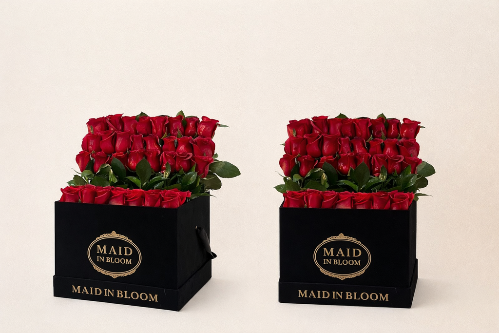 Romantic Cascade Rose Box Arrangement